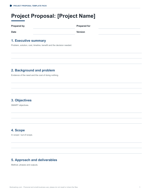 Preview of Project Proposal Template Printable