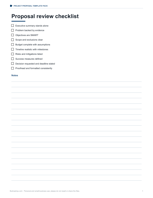 Preview of Printable Proposal Review Checklist